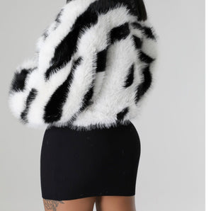 "Dalmatian Goodie" Faux Fur Couture Cardigan - The Trap Doll Hou$e Boutique"Dalmatian Goodie" Faux Fur Couture Cardigan