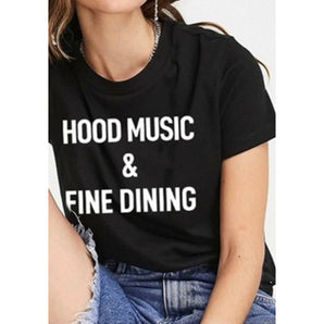 “Hood Music & Fine Dining” (Plus Size) T-Shirt - The Trap Doll Hou$e Boutique “Hood Music & Fine Dining” (Plus Size) T-Shirt